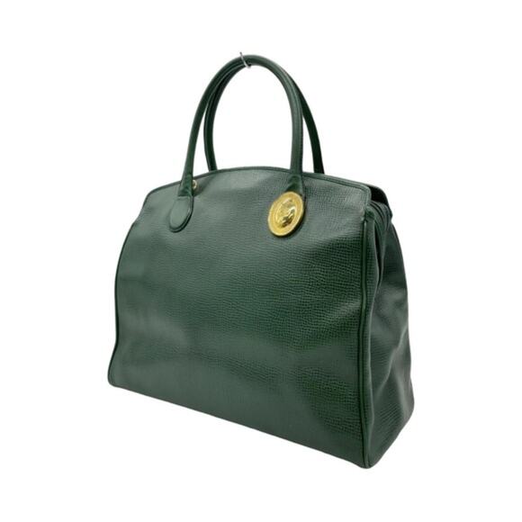 Vintage Christian Dior Green Leather Satchel Bag Gold CD Logo Made In France - Picture 1 of 15